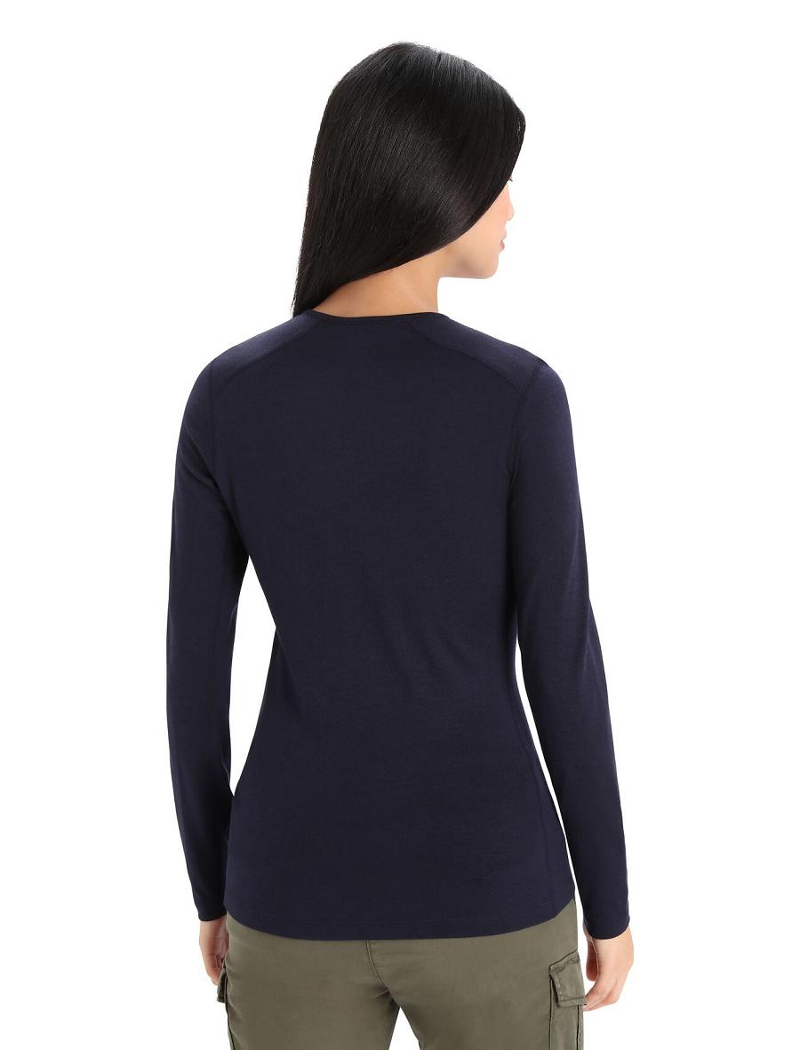 Women's Icebreaker Merino 200 Oasis Long Sleeve Crewe Ski Stripes Base Layers Midnight Navy | CA 1118HAPK